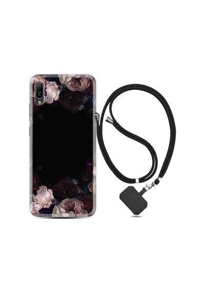Huawei Y6 2019 Kılıf Resimli Desenli Silikon Boyun Askılı Dark Flowers 1906
