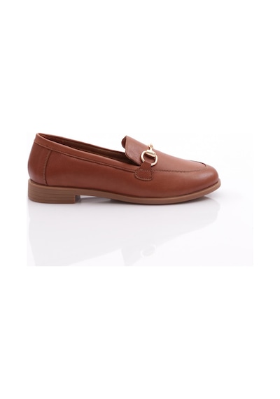 Dgn 1850 Kadin Metal Aksesuarli Loafer Ayakkabi Koyu Taba