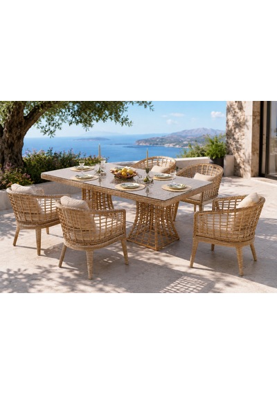 Rattan Bahçe Mobilyası Perla Model 6 Kişilik Krem