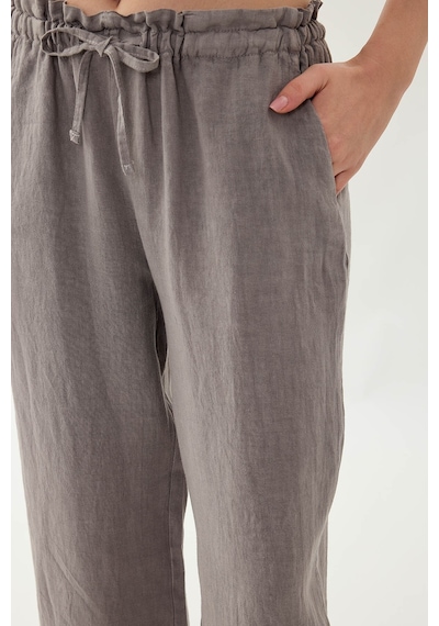 Vitrin %100 Keten Beli Bağcıklı Pantolon Vizon