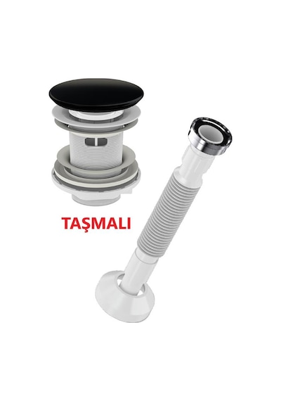 Lavabo Sifonu Clik-Clack Pup-Up Siyah Seramik Kafa Taşmalı