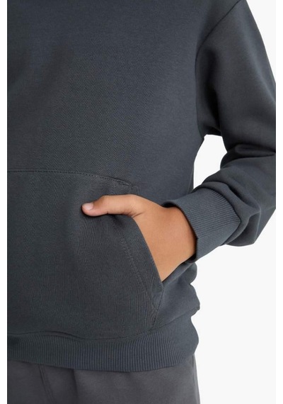 Defacto Erkek Çocuk Basic Düz Kapüşonlu Sweatshirt E9558a825auar126 Antrasit