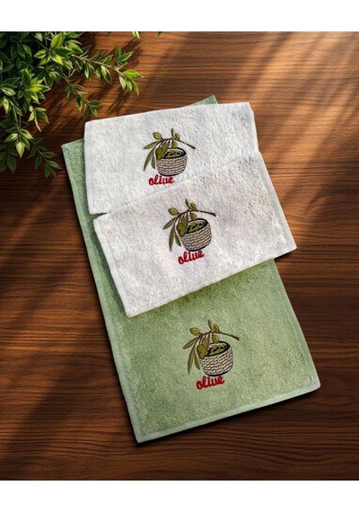 30x50 Cm 3lü Mutfak Havlusu El Havlusu Yüz Havlusu Seti Yeşil Zeytin