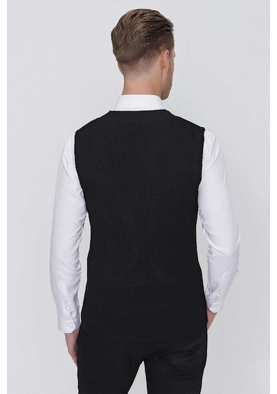 Efor Süveter 01 Slim Fit Siyah Süveter Triko Siyah
