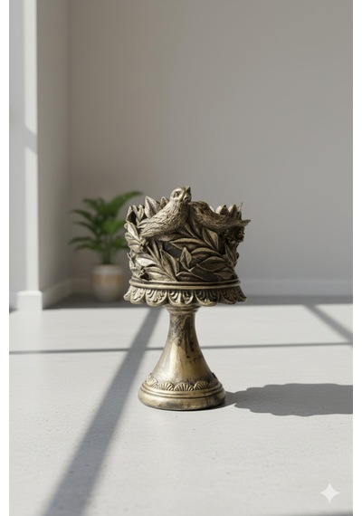 Dekoratif Polyester Kuşlu Ayaklı Şamdan Mumluk Gold Eskitme 23x11x10 Cm Çok Renkli