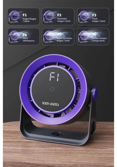 Ven-dens Vd-fan006 1800 Mah Type-c Şarjlı Masaüstü Vantilatör, Dokunmatik Kontrol, Fırçasız Motor, Beyaz