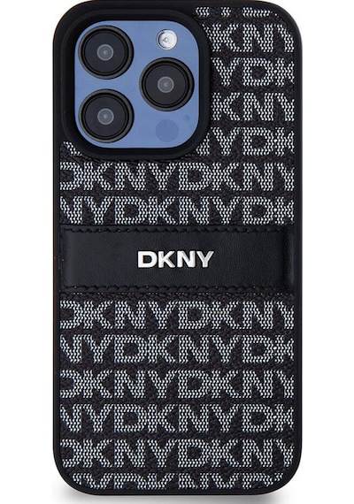 Apple Uyumlu iPhone 15 Pro Max Kılıf Dkny Lisanslı 3d Yazılı Repeat Texture Pattern Kapak Siyah