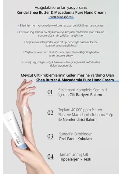 Yoğun Nem Veren Besleyici El Kremi Kundal Shea Butter & Macadamia Pure Hand Cream 50ml Blanc
