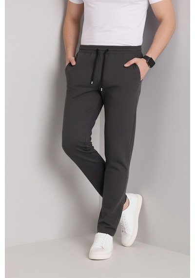 Bürke Erkek Antrasit Beli Lastikli Bağcıklı Duble Paça Jogger Pantolon