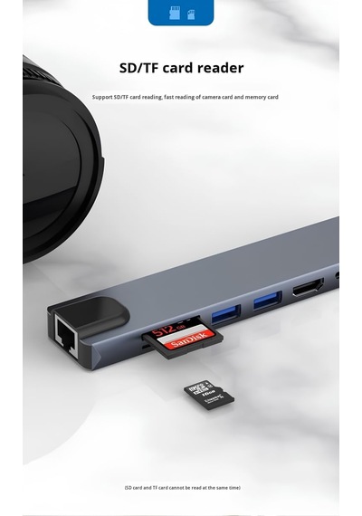 Apple Uyumlu MacBook Pro Air Usb Type-c Hub Dönüştürücü Çevirici Çoklayıcı 8 İn 1 Type-c Çıkışlı Çoklu Çevirici Adaptör Ethernet Hdmı Usb Çoklayıcı Sd Tf Kart Okuyucu Usb Hub