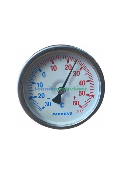 63 MM -30/+60 Derecec 5 Cm Arkadan Çıkışlı Bi-metal Termometre Pakkens