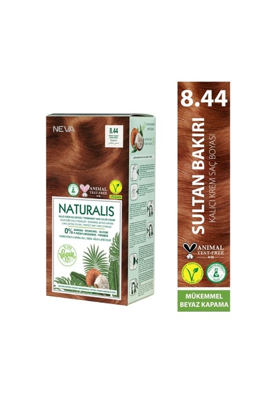 Nevacolor Naturalis Vegan Amonyaksız Sultan Bakırı 8.44 Kalıcı Krem Saç Boyası Seti