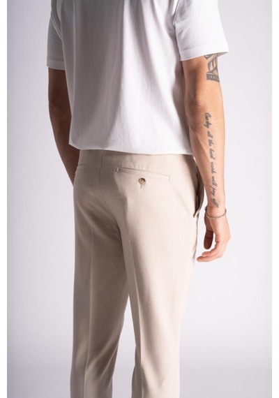 Yan Lastikli Slim Fit Chino Pantalon Bej Bej