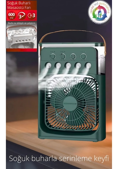600 Ml Su Tanklı Buharlı Serinletici Fan Taşınabilir Mini Klima Fanı Led Işıklı Hava Soğutucu