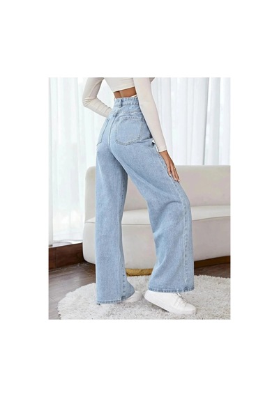 Woddi Loli Kar Palazzo Likralı Yüksek Bel Mavi Salaş Jean Pantolon New Sezon-4 Taş1