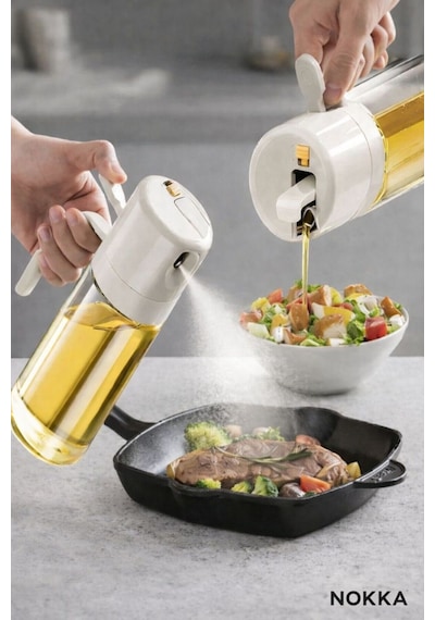 Çift Fonksiyonlu Cam Yağdanlık 450ml Zeytinyağı Sıvıyağ Şişesi Airfryer Sprey Yağlık Diğer