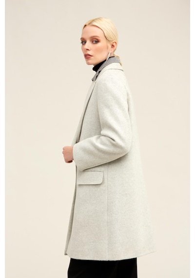 Hatemoğlu Gri Regular Fit Ceket Yaka Kaşe Oversize Manto