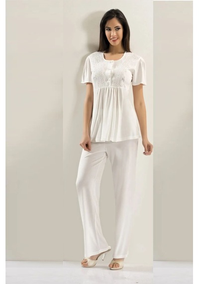 Xses 4001 Kadın Hamile Lohusa Sabahlıklı Pijama Takım-ekru