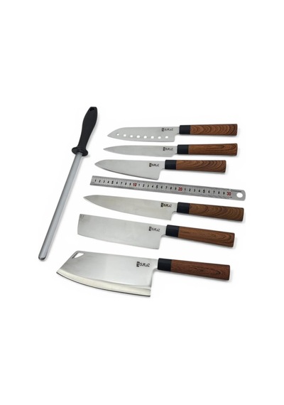 Surlaz 7 Parça Şef Bıçağı Seti, Paslanmaz Çelik, Abs Plastik Saplı Santoku, Cleaver Ve Bileme Dahil, Çeyizlik M