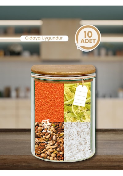 Ahşap Kapaklı Kavanoz Görünümlü Saklama Poşeti 10 Adet-700 Ml
