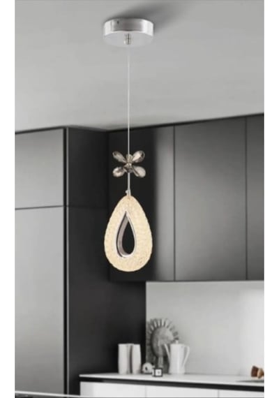 Damla Gümüş Tekli 3 Renk Ledli Kumandasız Modern Led Avize