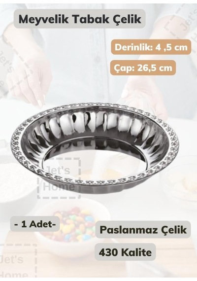 Çelik Meyvelik Tabak 26,5 Cm Paslanmaz Çelik Tabak Gümüş Gri