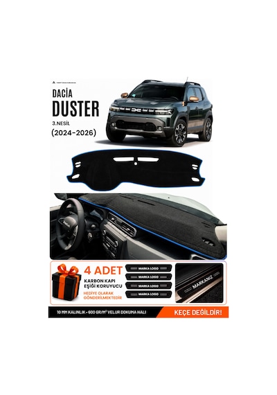 Dacia Duster 3 Nesil 2024-2026 Uyumlu Torpido Örtüsü, Torpido Kılıfı - Siyah Mavi