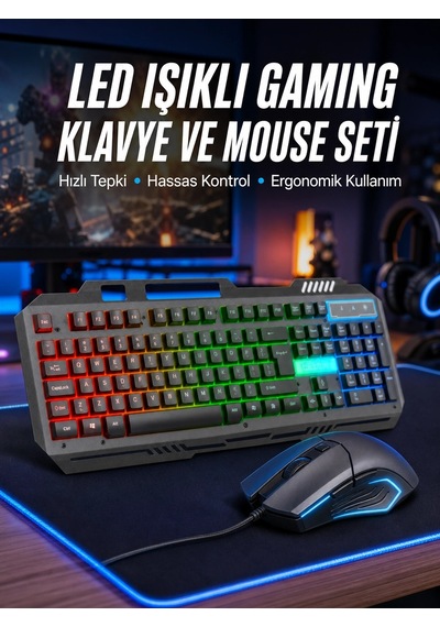 Işıklı Oyuncu Q Klavye Mouse Seti Siyah Oyuncu Klavye Yeni Nesil Diğer