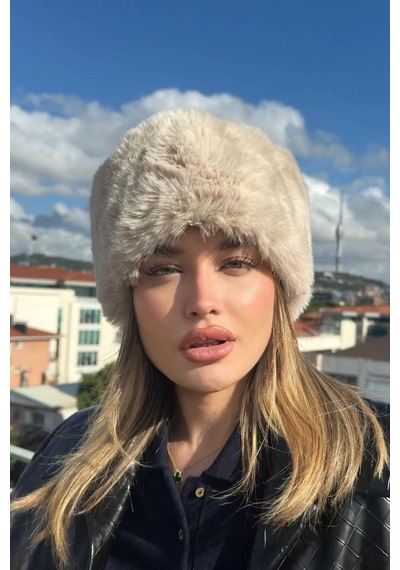 Mollycrush Bej Peluş Kalpak Şapka Suni Kürk Rus Slav Kazak Moğol Eskimo Tarzı Rahat Kadın Şapkası Bej