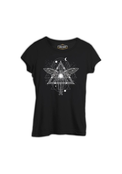 Man With Wings Travelling Universe Siyah Kadın Tshirt 001