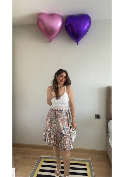 Valensdesign Kadın Askılı V Yakalı Üst Dantel Alt Süprem Mini Elbise Beyaz