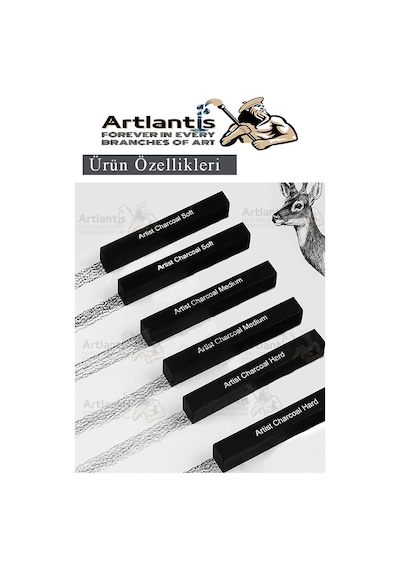 Sıkıştırılmış Kömür Füzen Seti 3 Lü 1 Paket Siyah Kare Press Kömür Füzen Yassı Çizim Gölgelendirme Grafit Sanatsal