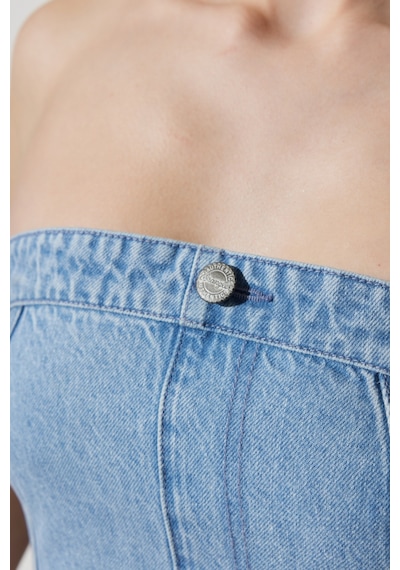 Wrangler Regular Fit Normal Kesim Askılı Açık Mavi Jean Crop Bluz