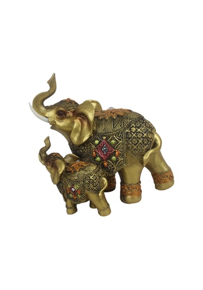 Lüks Nakış İşlemeli Anne Ve Yavru Fil Heykeli Feng Shui Şans Getiren Dekoratif Masaüstü Biblo 17 Cm. 08787364
