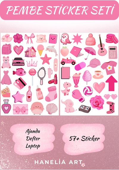 Pembe Sticker 2 Li Avantaj Seti Ajanda, Defter & Laptop Çok Renkli