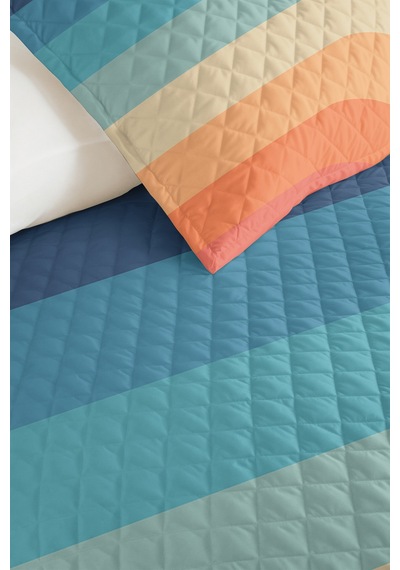 Evimde Bambaşka Pastel Gökkuşağı Çocuk Odası Tek Kişilik Pike Takımı-geometrik Mavi 160x220  CM Kapitone Yatak Örtüsü