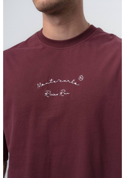 Respire Erkek Riviera Nakışlı Oversize T-shirt Bordo