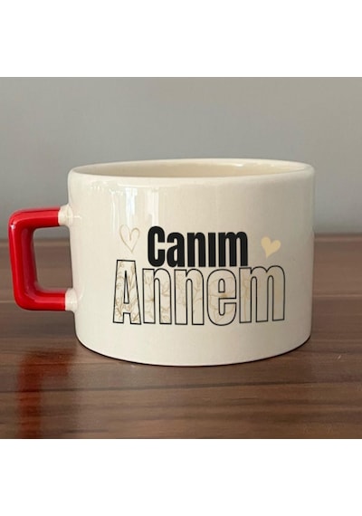 Canım Annem Baskılı Kırmızı Kulplu C Fincan