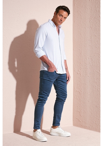 Buratti Pamuklu Çizgili Düğmeli Yaka Uzun Kollu Regular Fit Erkek Gömlek Cf23S112237 Mavi-Beyaz Buratti Pamuklu Çizgili Düğmeli Yaka Uzun Kollu Regular Fit Erkek Gömlek Cf23S112237 Mavi-Beyaz