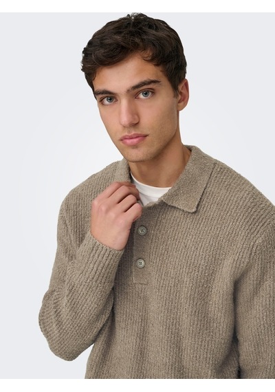 Only & Sons Onsdale Rlx Ls Polo Knıt Noos Erkek Gri Kazak - 22033324