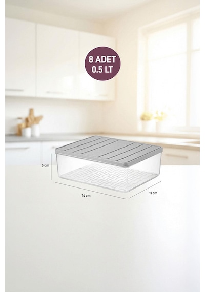 Selka Home 8 Adet 0.5 Lt. Nora Organizer Buzdolabı Buzluk  Düzenleyici Saklama Kabı