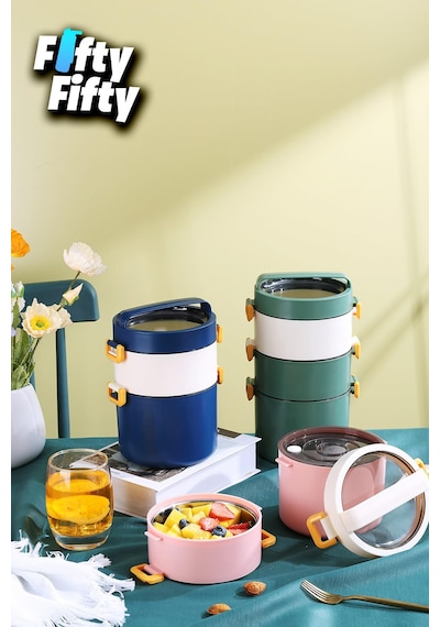 Vagonlife Lunch Box 3 Katlı Büyük Boy 1800 Ml Ofis-okul İçin Yeni Nesil Sefer Tası-fflbox3kat1800ml Pembe