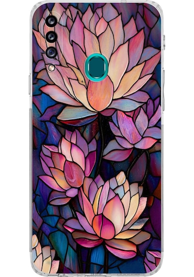Printify Samsung Galaxy A20s İle Uyumlu Vitray Sessiz Lotus Tasarımlı Şeffaf Silikon Kılıf Şeffaf