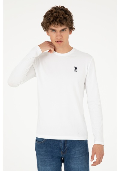 U.S. Polo Assn. Erkek Slim Fit Bisiklet Yaka Beyaz Basic Sweatshirt 50289027-VR013