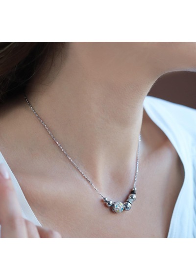 Zirkon Taşlı Charm Gümüş Kolye Gümüş