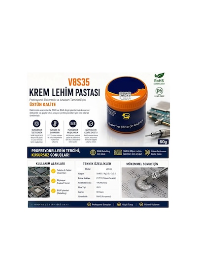 Kurşunsuz Krem Sıvı Lehim Pastası Lehim Macunu 60 Gr 217 Derece - Anakart Tamir