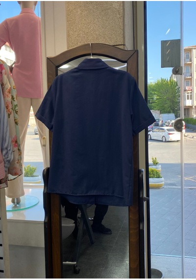Pera Moda Poplin Kumaş Kısa Kollu Gizli Düğmeli Gömlek Lacivert