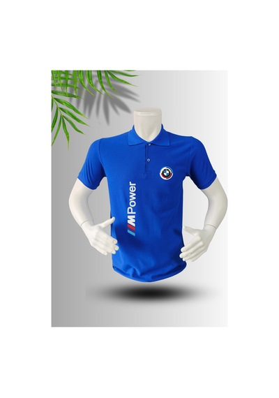 Frooy Bmw M Power Baskılı Polo Yaka Pamuklu T-shirt Mavi