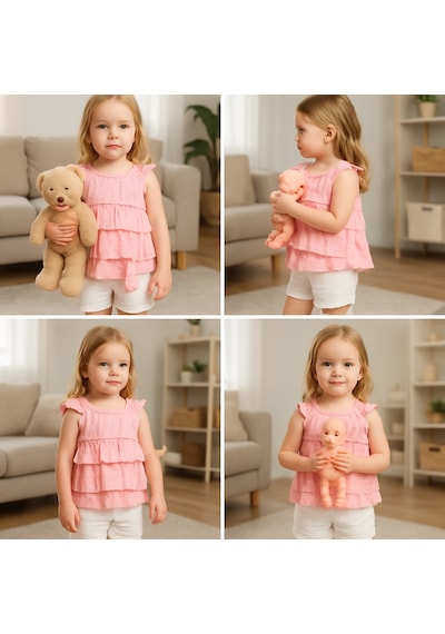 Kız Çocuk Fırfırlı Bluz + Şort Takımı. 2 - 5 Yaş-185 Pembe