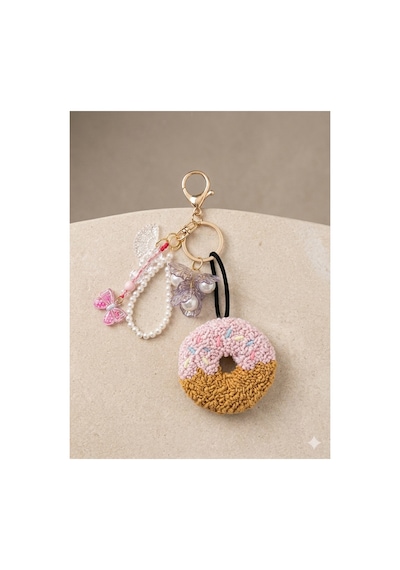 Pembe Donut Anahtarlık Ve Çanta Süsü Altın